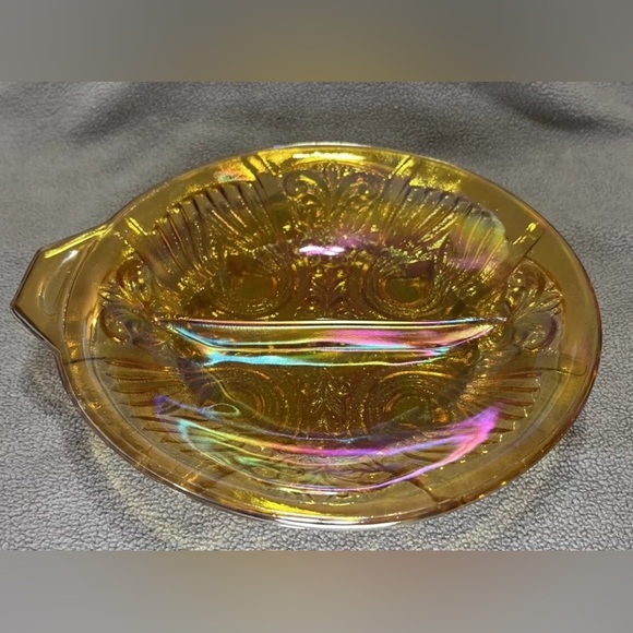 Vintage Indiana Killarney Amber Iridescent Carnival Divided Relish Dish Glass - Picture 1 of 7